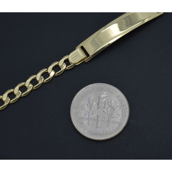 REAL 10K Yellow Gold 6 Flat Curb ID baby Childrens Bracelet + Engraving 3.1gr - Picture 2 of 7